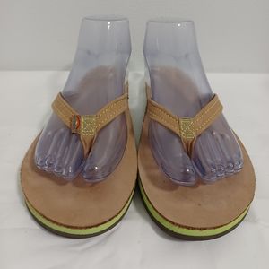 Rainbow Thong sandals fip flop Tan/green Large 8.5‐9.5